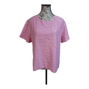 Sag Harbor Pink Striped Short Sleeved Top With Embroidery Size XL